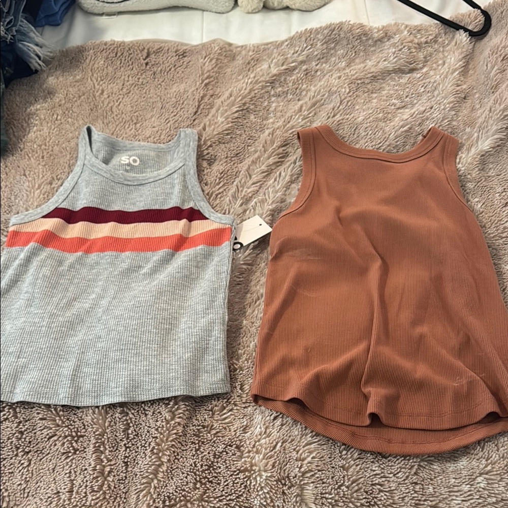 SO Orange and Grey Ribbed Crop Tank Top